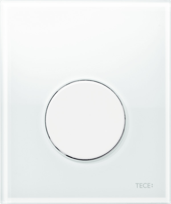 Picture of TECE TECEloop urinal flush plate incl. cartridge white glass, button white 9242650