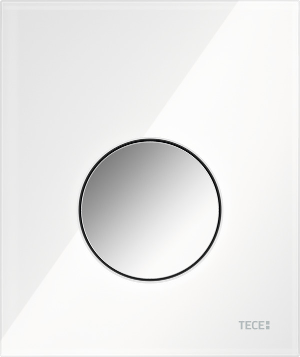 Picture of TECE TECEloop urinal flush plate incl. cartridge polished white glass, bright chrome button #9242660