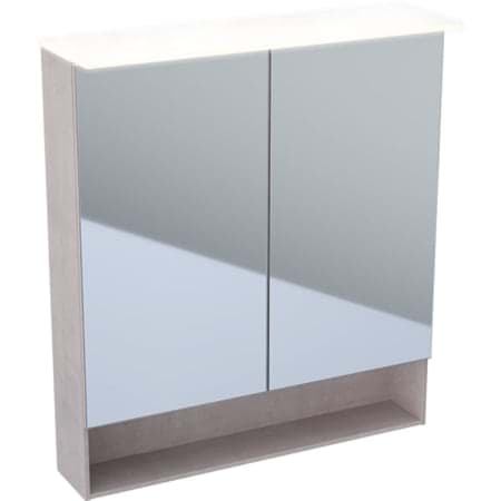 Picture of GEBERIT Acanto mirror cabinet with lighting and two doors #500.645.00.2 - Body: Mystik oak / melamine wood texture Doors: mirrored on the outside