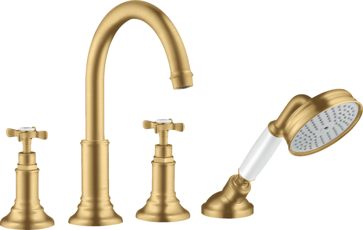 HANSGROHE AXOR Montreux 4-Loch Fliesenrandarmatur mit Kreuzgriffen #16544250 - Brushed Gold Optic