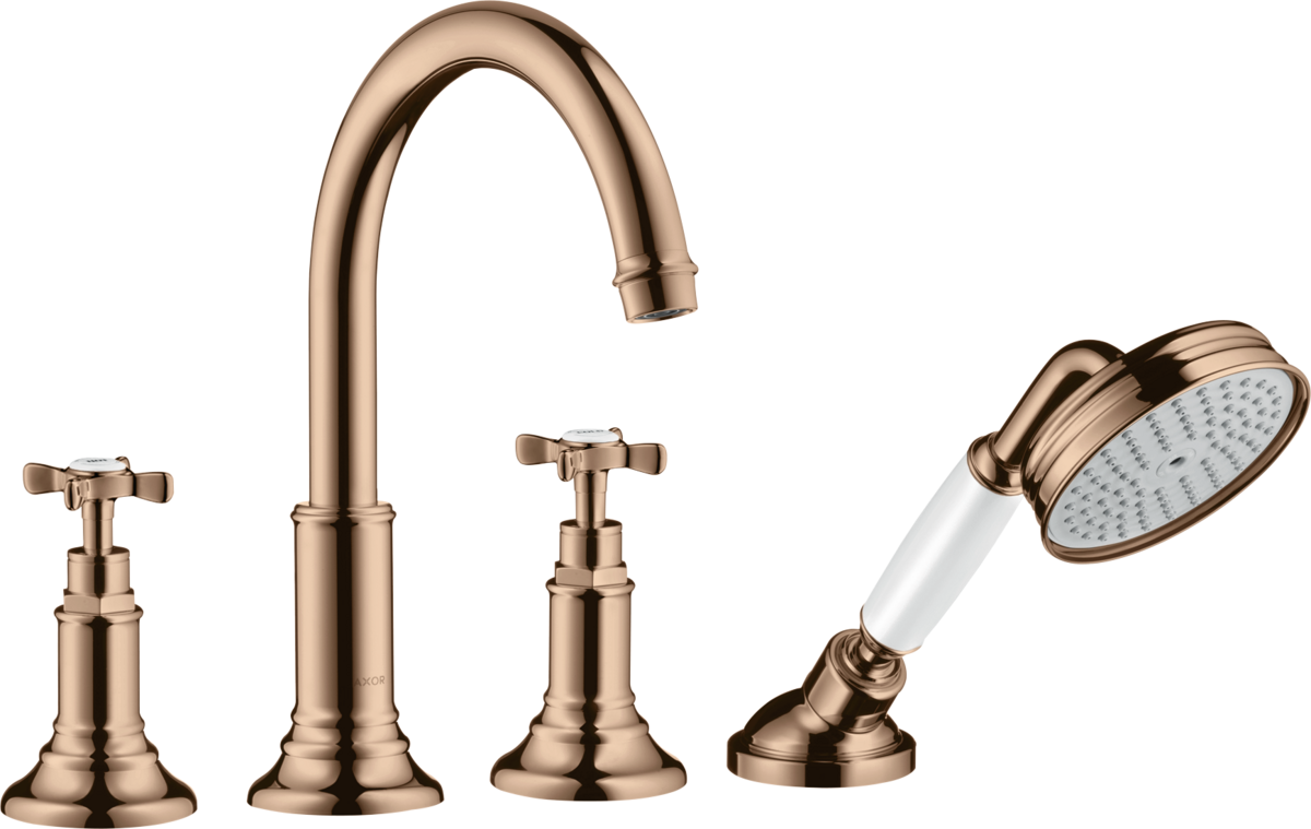 HANSGROHE AXOR Montreux 4-Loch Fliesenrandarmatur mit Kreuzgriffen #16544300 - Polished Red Gold