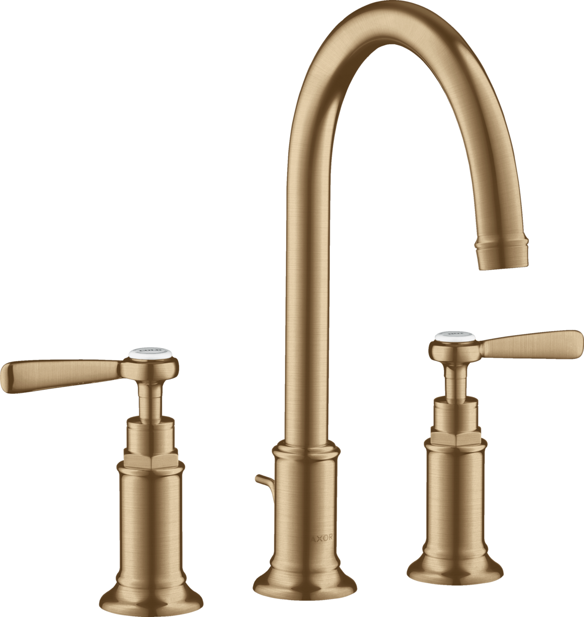 HANSGROHE AXOR Montreux 3-Loch Waschtischarmatur 180 mit Hebelgriffen und Zugstangen-Ablaufgarnitur #16514140 - Brushed Bronze