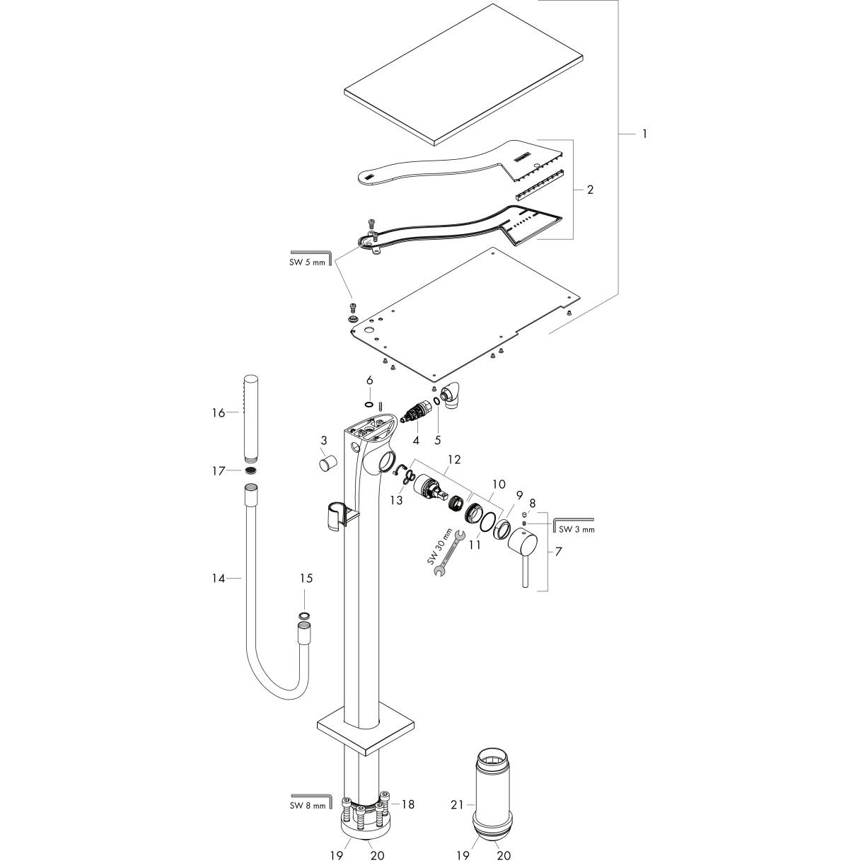 Зображення з  HANSGROHE AXOR Massaud Single lever bath mixer floor-standing #18450820 - Brushed Nickel
