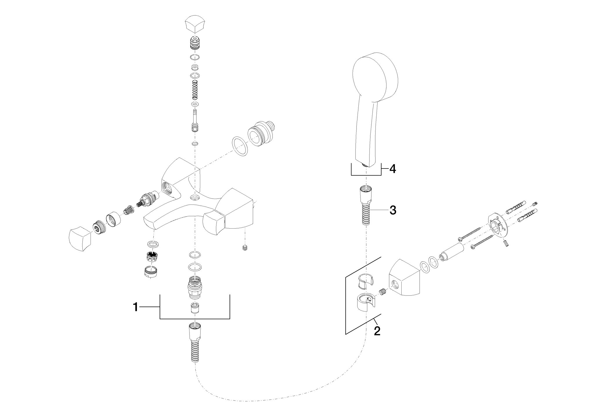 DORNBRACHT SQUARE Küvet armatürü Duvara montaj için Hortumlu duş garnitürlü - Krom #25133910-00 resmi