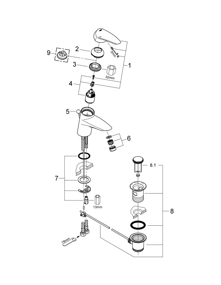 Picture of GROHE Eurodisc single-lever basin mixer, 1/2″ #3318300E - chrome
