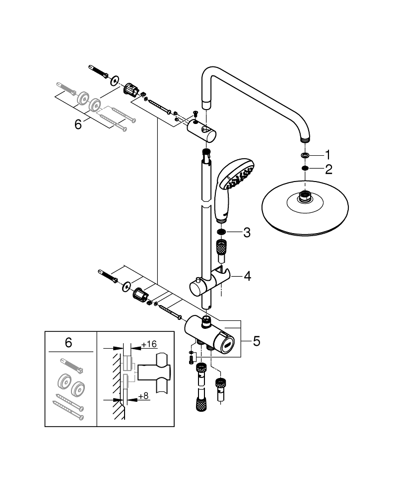 Picture of GROHE Tempesta System 210 Flex shower system with diverter for wall mounting 26381001