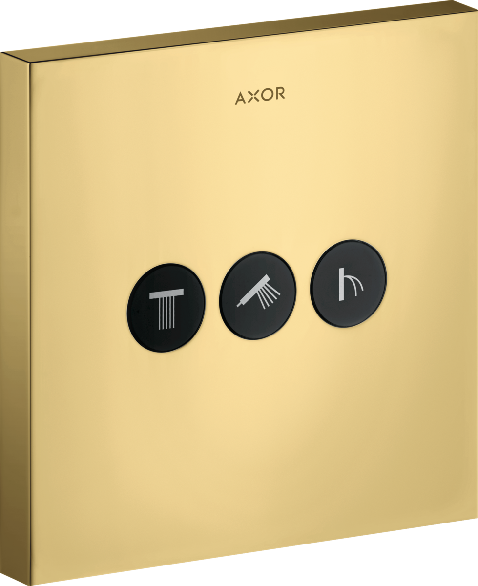 Зображення з  HANSGROHE AXOR ShowerSelect Valve for concealed installation square for 3 functions #36717990 - Polished Gold Optic