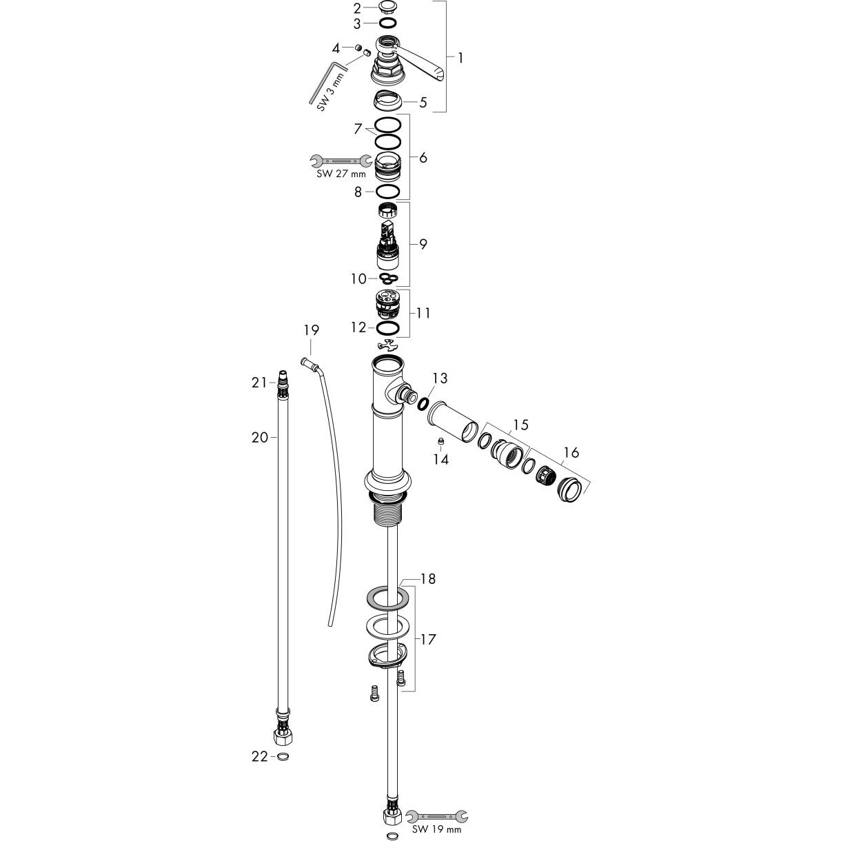 Bild von HANSGROHE AXOR Montreux Einhebel-Bidetmischer mit Hebelgriff und Zugstangen-Ablaufgarnitur Chrom 16526000
