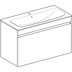 Bild von GEBERIT Renova Plan Set Möbelwaschtisch schmaler Rand, mit Waschtischunterschrank, eine Schublade und eine Innenschublade #501.915.00.1 - Korpus und Front: Nussbaum hickory hell / Folie strukturiert Waschtisch: weiß