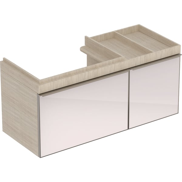 εικόνα του GEBERIT Citterio vanity unit for washbasin, with two drawers and shelf Drawers: taupe / glossy glass Carcass: beige oak / melamine wood texture 500.568.JI.1