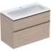Bild von GEBERIT iCon Set Möbelwaschtisch schmaler Rand, mit Unterschrank, zwei Schubladen und Waschbeckenanschluss #502.336.JL.1 - Waschtisch: weiß Korpus und Front: sand-grau / lackiert hochglänzend Griff: sand-grau / pulverbeschichtet matt