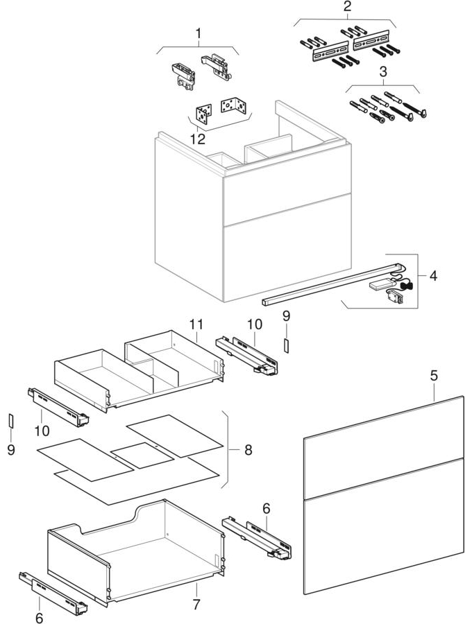 Bild von GEBERIT Xeno² Unterschrank für Waschtisch, mit zwei Schubladen #500.509.43.1 - sculturagrau / Melamin Holzstruktur