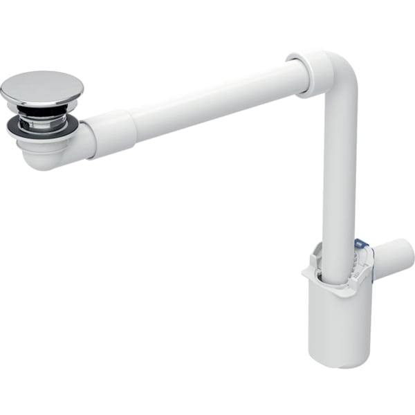 Picture of GEBERIT washbasin drain space-saving model, narrow version, with free outlet and valve cover #152.093.21.1 - high-gloss chrome-plated