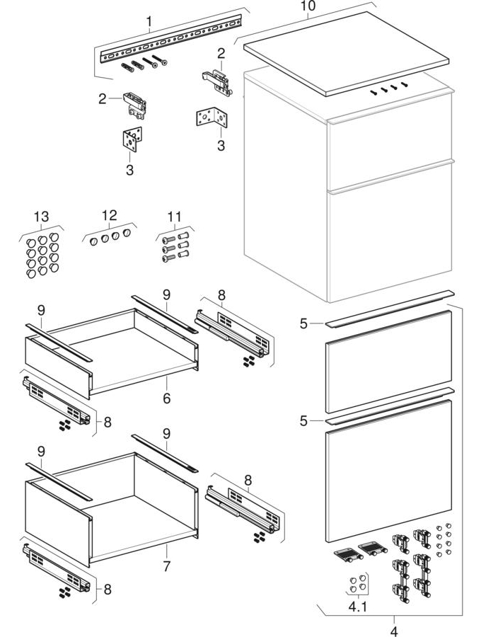 εικόνα του GEBERIT iCon low cabinet with two drawers Body and front: sand grey / high-gloss coated Handle: sand grey / matt powder-coated #502.315.JL.1