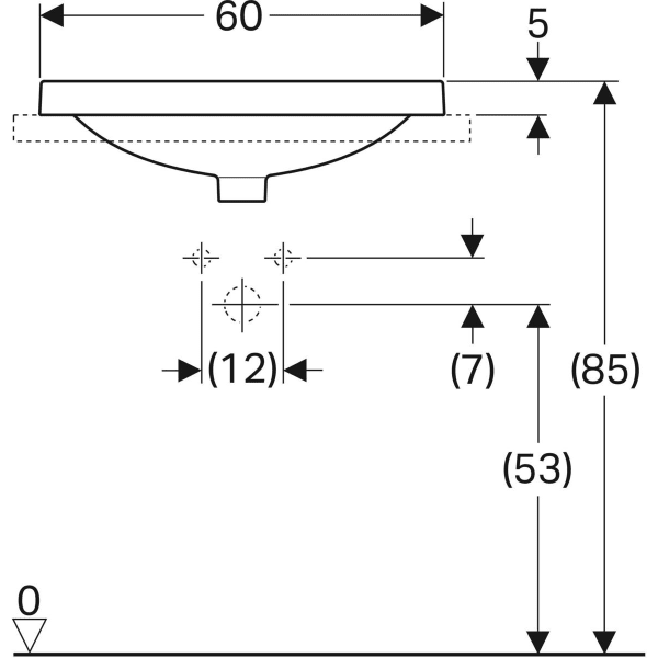 GEBERIT VariForm Einbauwaschtisch elliptisch, mit Hahnlochbank #500.735.01.2 - weiß / Unterseite: glasiert