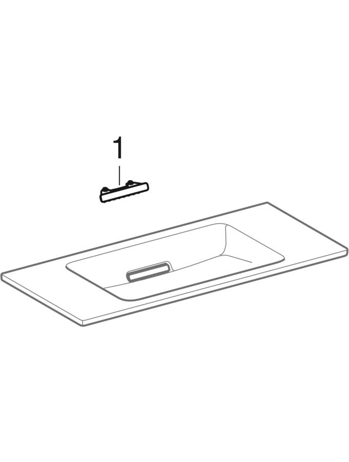 εικόνα του GEBERIT ONE washbasin, floating design, horizontal outlet, small projection Washbasin: white / KeraTect Cover: bright brushed #500.390.01.2