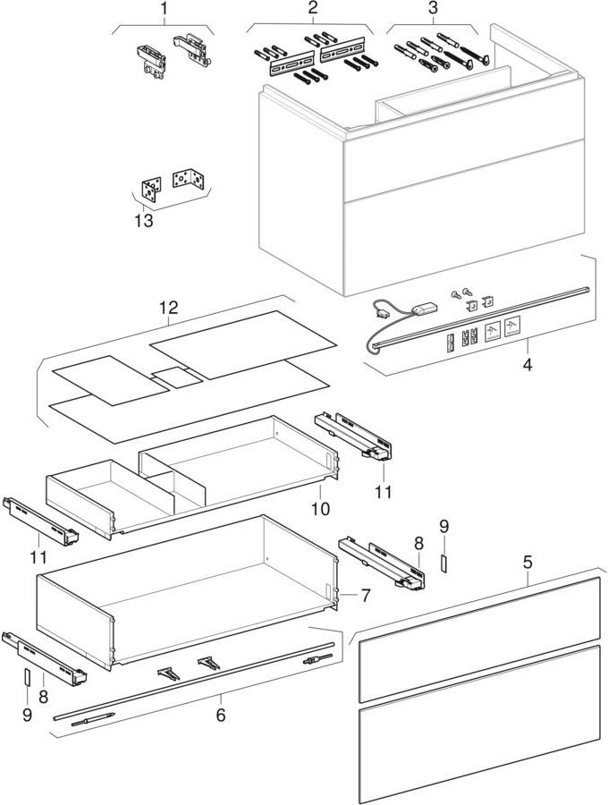 Bild von GEBERIT Xeno² Unterschrank für Waschtisch mit Ablagefläche, mit zwei Schubladen #500.516.43.1 - sculturagrau / Melamin Holzstruktur