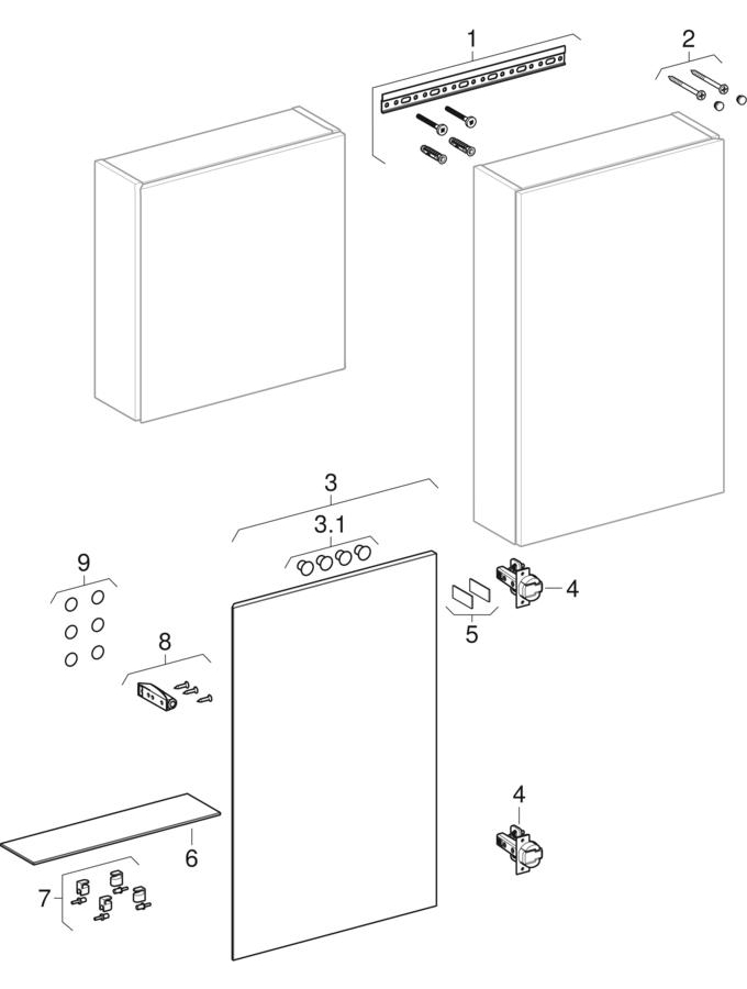 Obrázek GEBERIT Pravoúhlá závěsná skříňka Geberit, s jedněmi dvířky Korpus a přední strana: dub / melamin se strukturou dřeva #502.318.JH.1