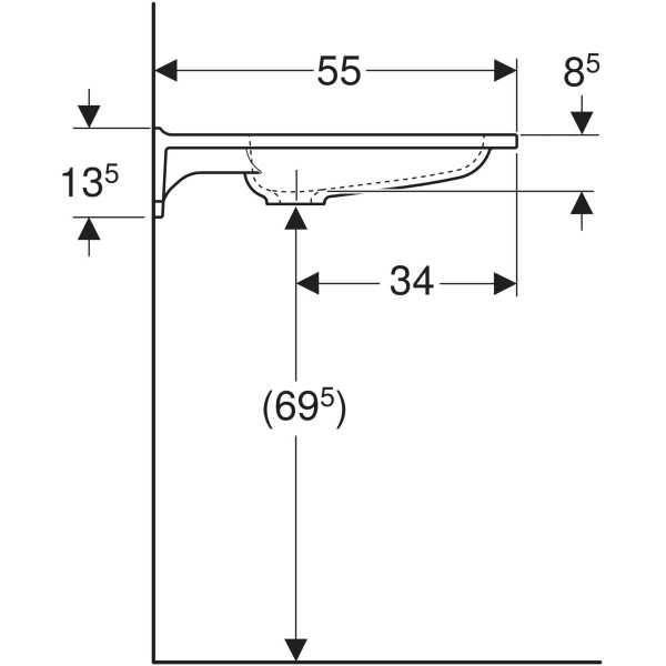 GEBERIT Publica Waschtisch eckiges Design, mit Ausschnitten, barrierefrei, demenzgerecht #500.666.01.4 - weiß-alpin / matt