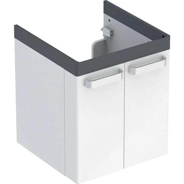 Obrázek GEBERIT Renova Comfort umyvadlová skříňka, dvoudveřová #808565000 - Designové lišty: grafit / matný lak Korpus: bílý / matný lak Čelo: bílé / matný lak