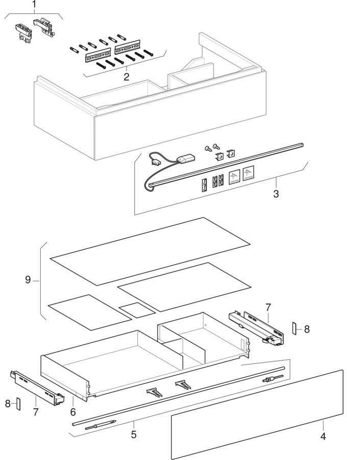 εικόνα του GEBERIT Xeno² cabinet for washbasin with shelf surface, with one drawer greige / matt coated #500.514.00.1
