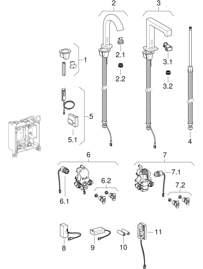 GEBERIT Piave lavabo bataryası, tezgah üstü, jeneratörlü, sıva altı fonksiyon kutusu için Parlak krom #116.185.21.1 resmi
