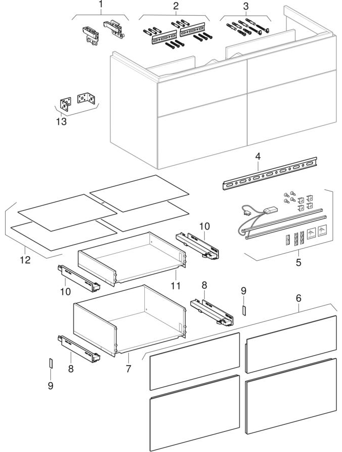 εικόνα του GEBERIT Xeno² cabinet for washbasin with width from 120 cm, with four drawers greige / matt coated #500.518.00.1