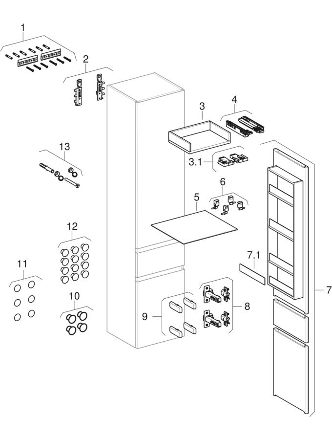 Bild von GEBERIT Renova Plan Hochschrank mit zwei Türen und einer Schublade #501.923.JR.1 - Nussbaum hickory / Folie strukturiert