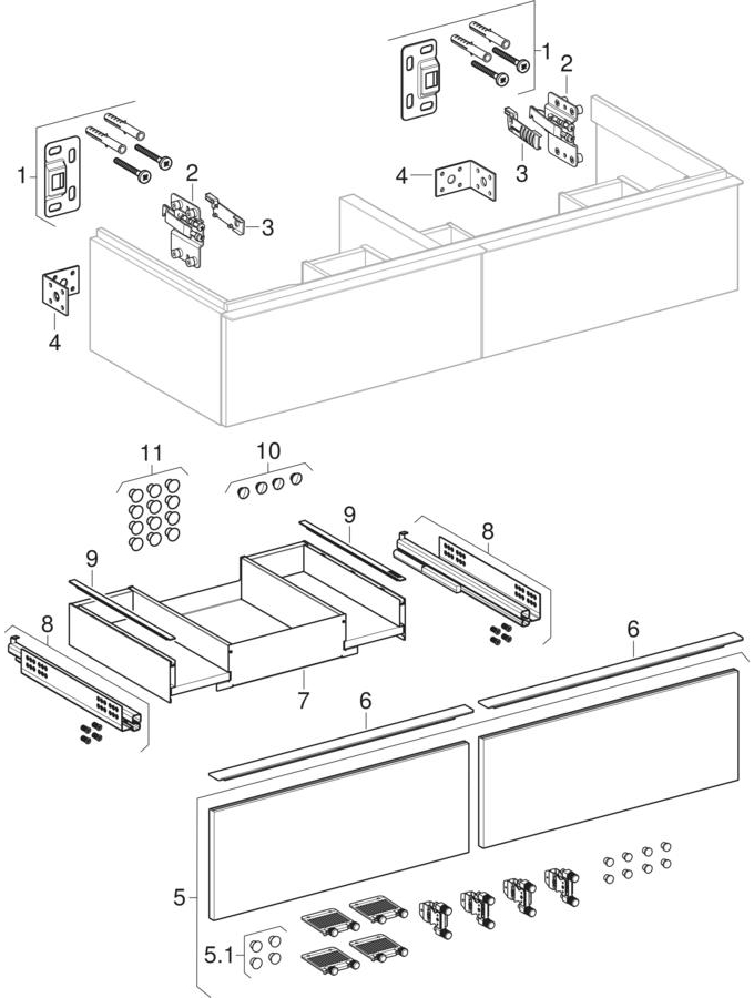 Picture of GEBERIT iCon cabinet for double washbasin, with two drawers Body and front: white / high-gloss coated Handle: white / matt powder-coated #502.314.01.1