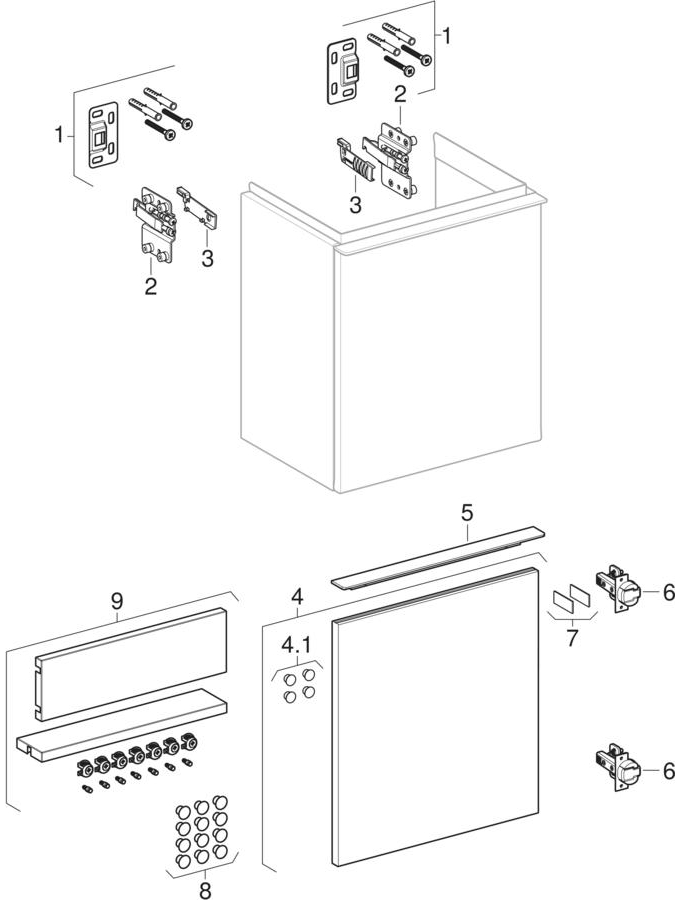 GEBERIT iCon küçük lavabo dolabı, bir kapılı Gövde ve ön bölüm: kum grisi/parlak Açma kolu: kum grisi / mat toz boyalı #502.301.JL.1 resmi