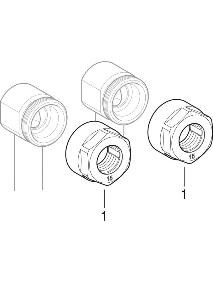 εικόνα του GEBERIT Mapress Carbon Steel set of connector T-pieces for inlet and return flow, with union connector for Euro cone #24045