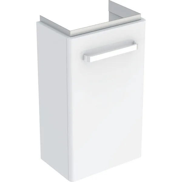 Зображення з  GEBERIT Renova Компактний туалетний столик для рукомийника, з одними дверцятами, укорочений виступ Корпус: світло-сірий / лакований матовий Фасадна частина: світло-сірий / лакований глянцевий #862041000