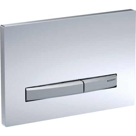 Picture of GEBERIT Sigma50 flush plate for dual flush, metal colour chrome-plated Base plate and buttons: chrome-plated Cover plate: white #115.788.11.2