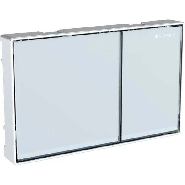 Picture of GEBERIT Omega60 flush plate for dual flush, surface-even Plate: sand grey Design stripes: mirrored Frame: gloss chrome-plated #115.081.JL.1