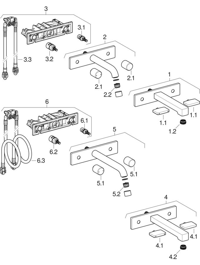 Bild von GEBERIT ONE Waschtischarmatur rundes Design, Wandmontage, Zweigriffmischer, für UP-Funktionsbox #116.464.21.1 - hochglanz-verchromt