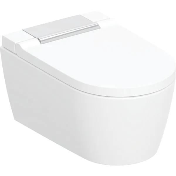 GEBERIT AquaClean Sela komple WC sistemi Asma klozet WC seramik: beyaz / KeraTect tasarım kapak: parlak krom kaplama #146.220.21.1 resmi