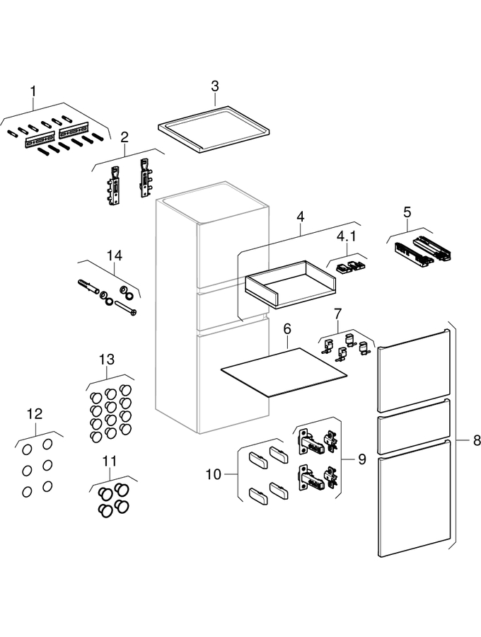Bild von GEBERIT Renova Plan Mittelhochschrank mit zwei Türen und einer Schublade #501.922.JR.1 - Nussbaum hickory / Folie strukturiert