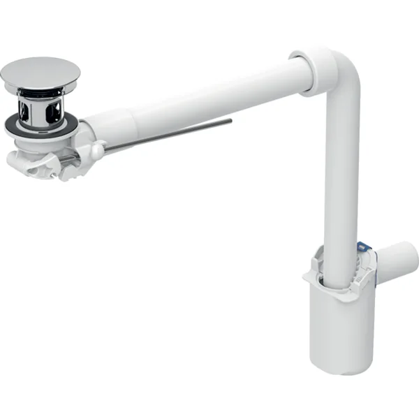 Picture of GEBERIT washbasin drain space-saving model, narrow version, with external valve plug with lever actuation #152.072.21.1 - high-gloss chrome-plated