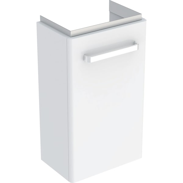 Зображення з  GEBERIT Renova Компактний туалетний столик для рукомийника, з одними дверцятами, укорочений виступ Корпус: світло-сірий / лакований матовий Фасадна частина: світло-сірий / лакований глянцевий #501.924.42.1