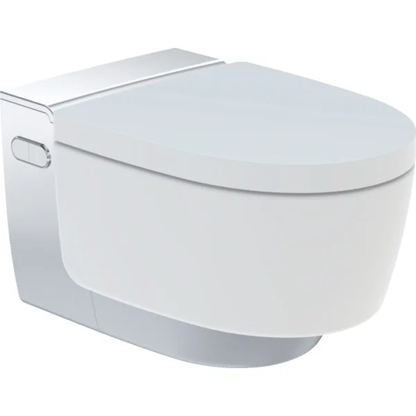 GEBERIT AquaClean Mera Comfort komple WC sistemi Asma klozet WC seramik: beyaz / KeraTect tasarım kapak: parlak krom kaplama 146.210.21.1 resmi