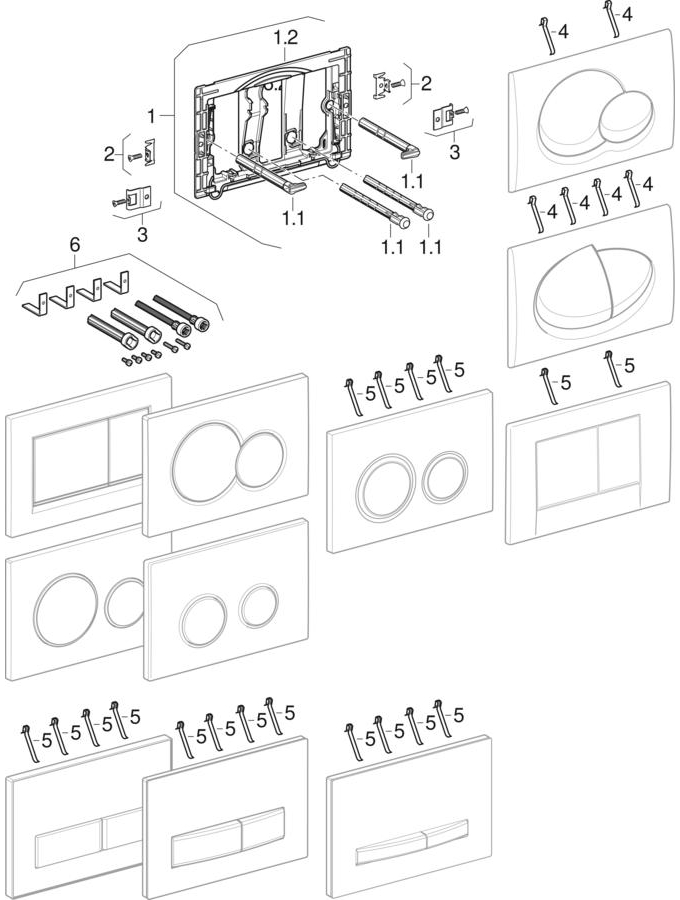 Bild von GEBERIT Sigma21 Betätigungsplatte für 2-Mengen-Spülung, Metallfarbe Messing #115.652.JX.1 - Grundplatte und Designringe: Messing Deckplatte und Tasten: Nussbaum amerikanisch