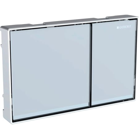 Picture of GEBERIT Omega60 flush plate for dual flush, surface-even Buttons: white Design stripes: mirrored Frame: gloss chrome-plated #115.081.SI.1