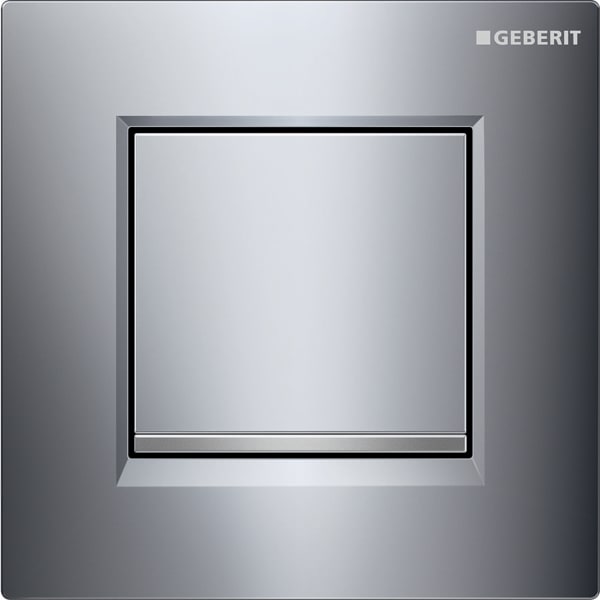 Picture of GEBERIT urinal flush control with pneumatic flush actuation, Type 30 flush plate Plate and button: gloss chrome-plated Design stripes: matt chrome-plated #116.017.KH.1