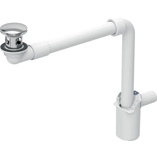 Picture of GEBERIT washbasin drain, space-saving model, slim design, with external waste plug with push actuation gloss chrome-plated #152.073.21.1