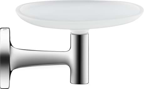 Зображення з  DURAVIT Soap dish 009933 Design by Philippe Starck #0099331000 - Color 10, Chrome, Glass, Accent colour: White Matt Ø 50 mm