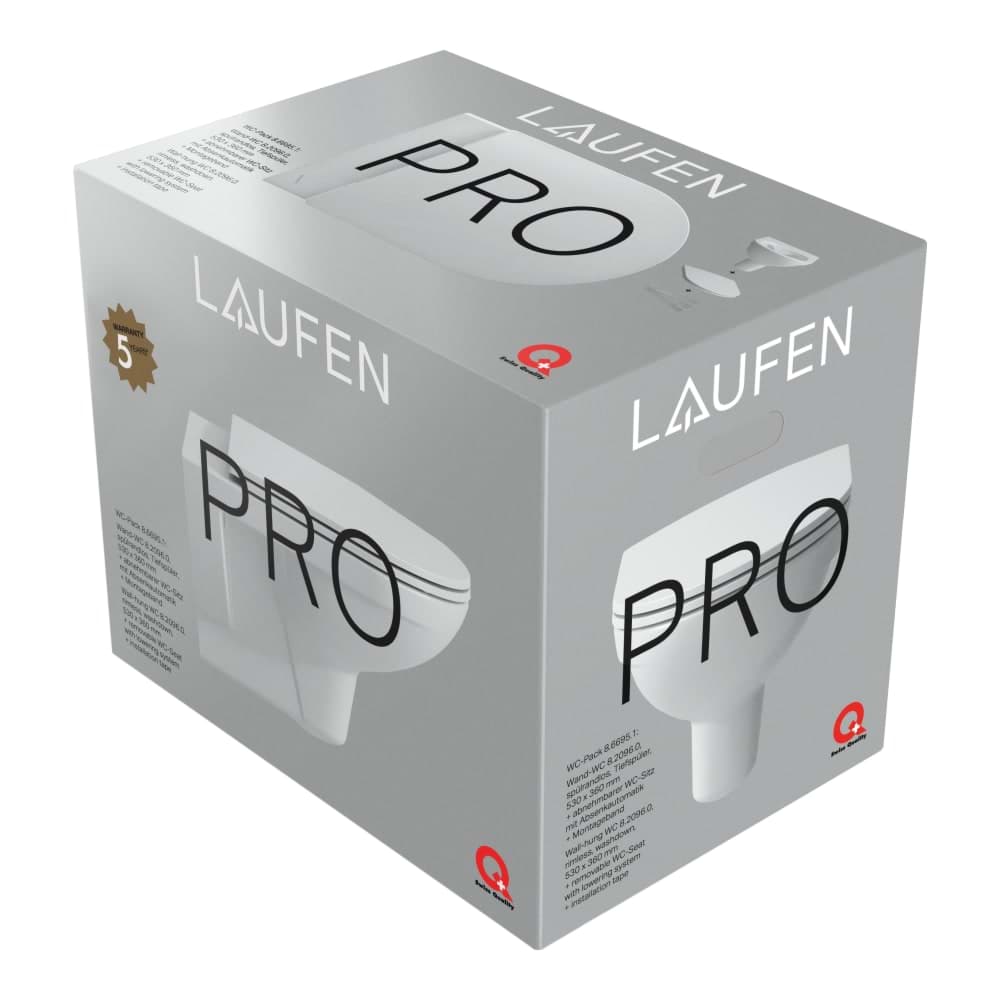 LAUFEN PRO Pack wall-hung WC H820960, washdown, with recesses, rimless, with seat with cover with soft-close mechanism 530 x 360 x 345 mm #H8669510000001 - 000 - White resmi