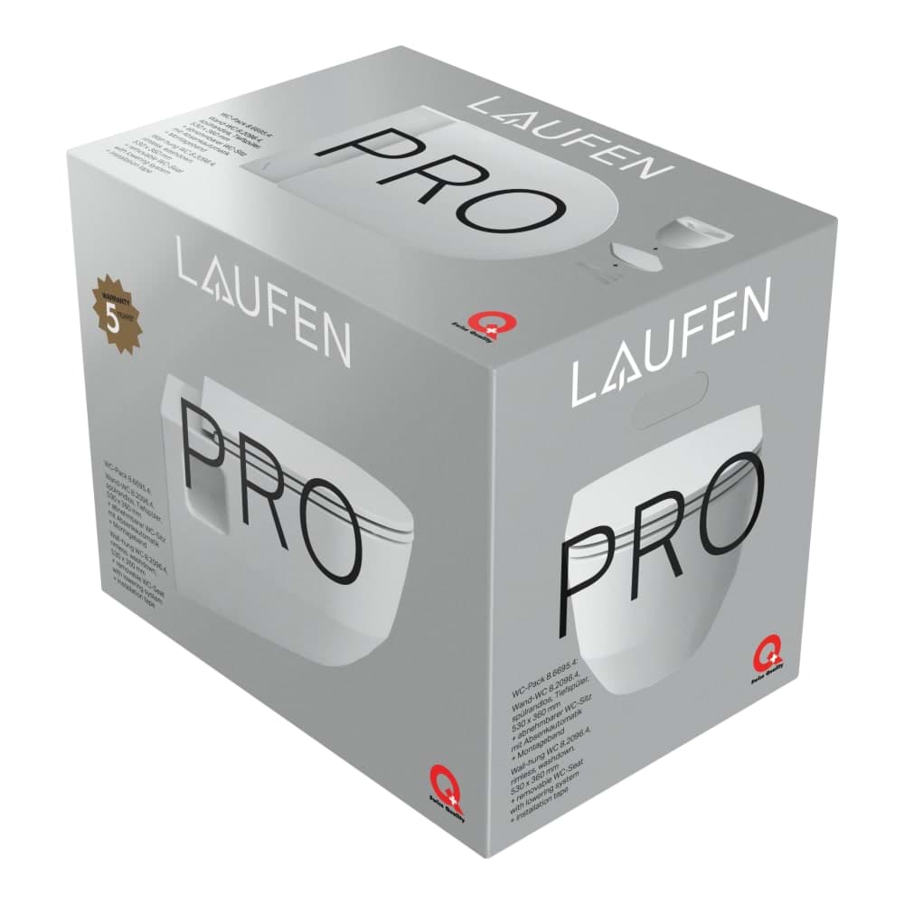 LAUFEN PRO Pack wall-hung WC H820964, washdown, with recesses, rimless, with seat with cover with soft-close mechanism 530 x 360 x 345 mm #H8669540000001 - 000 - White resmi