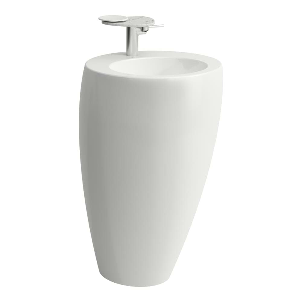 Picture of LAUFEN ILBAGNOALESSI Washbasin with integrated column, with wall connection, without overflow, incl. drain valve with valve cover ceramic 520 x 530 x 850 mm #H8119714001091