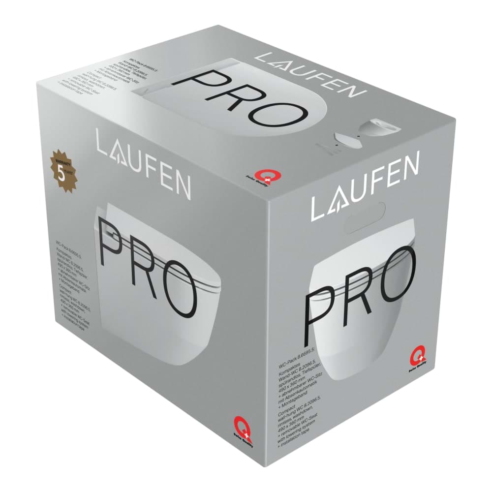 LAUFEN PRO Pack Wand-WC 'rimless/compact' H820965, Tiefspüler, spülrandlos, mit Sitz mit Deckel mit Absenkautomatik 490 x 360 x 345 mm #H8669550000001 - 000 - Weiß