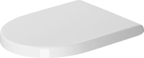 Зображення з  DURAVIT Toilet seat 006381 Design by Philippe Starck #0063810000 - Color 00, Shape: D-shaped, White High Gloss, Hinge colour: Stainless steel, Wrap over 370 x 436 mm